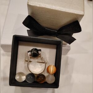 Sterling Silver Ball Stones Spheres Ring With Stones Interchangeable